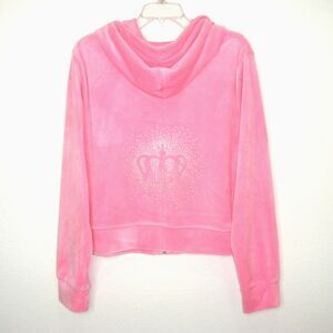 NWT JUICY COUTURE Embellished Pink Velour Zip Up Hoodie Jacket Size XXL